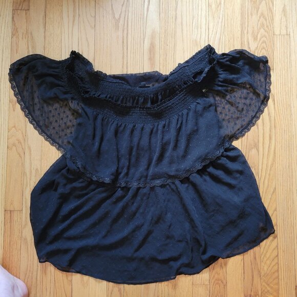 Torrid Black Sheer Swiss Dot Off-Shoulder Top With Lace Trim Size 6 - Picture 2 of 5